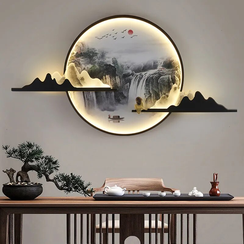 LED Chinese Picture Wall Lamps Modern Creative Indoor Picture Sconce Decor Living Room Corridor Lamp Picture on the